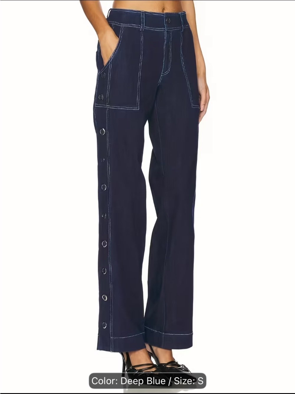 Women’s Wide-Leg Jeans with Side Rivet Details. NWOT. Dark Blue.